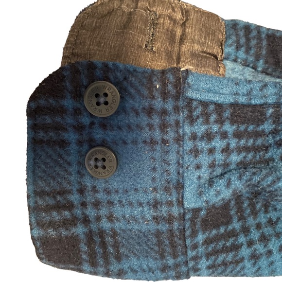 Authentic Wrangler Blue Black Plaid Fleece Button Up Long Sleeve Flannel Shirt - Picture 7 of 8